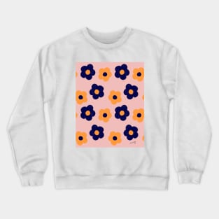 Retro Flower Power Pink & Navy | Vintage | Pattern | Florals | Pastel Crewneck Sweatshirt